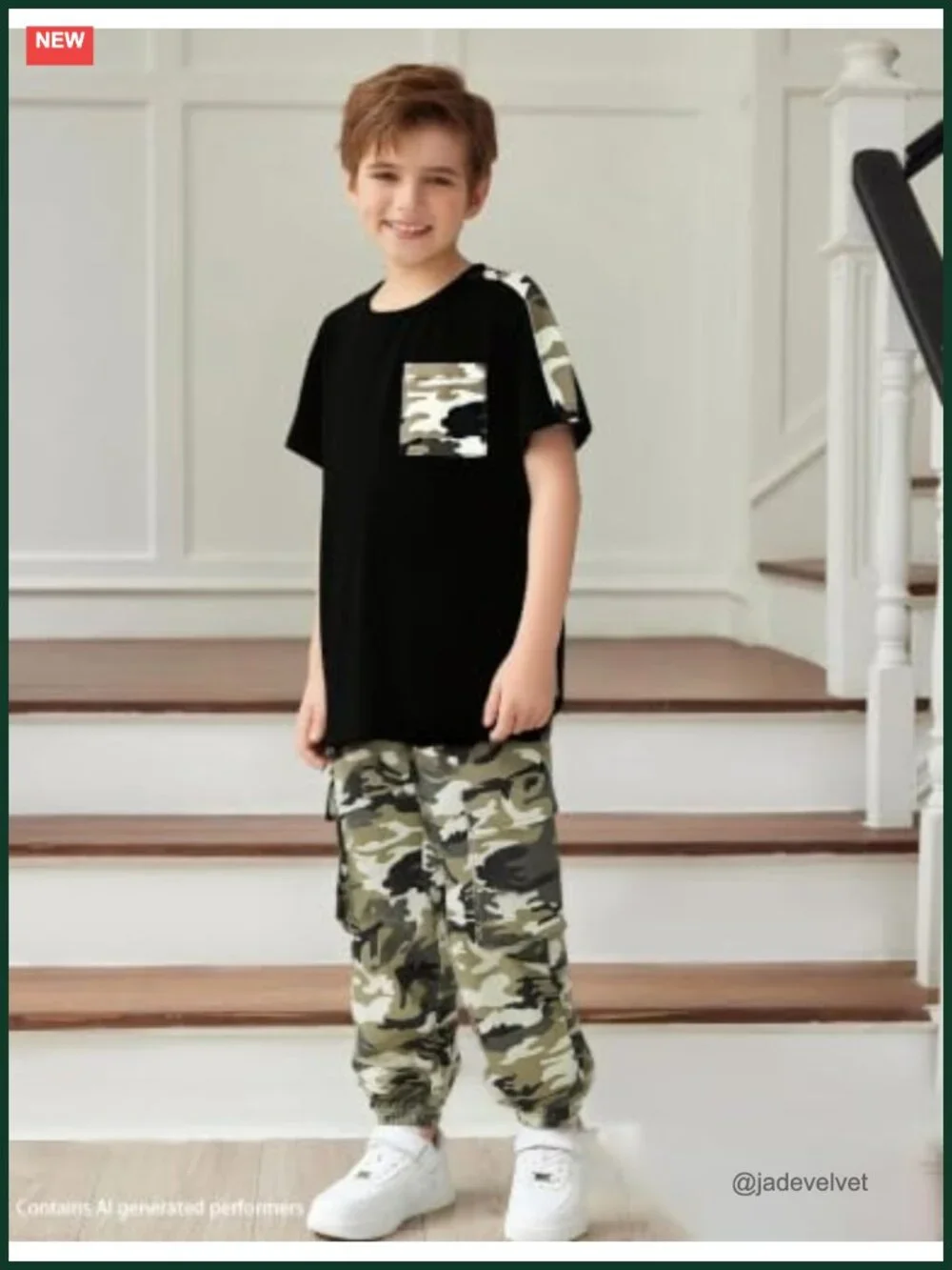 Boys 2PC Outfit Set Short Sleeve Tee Camo Cargo Pants Tracksuit